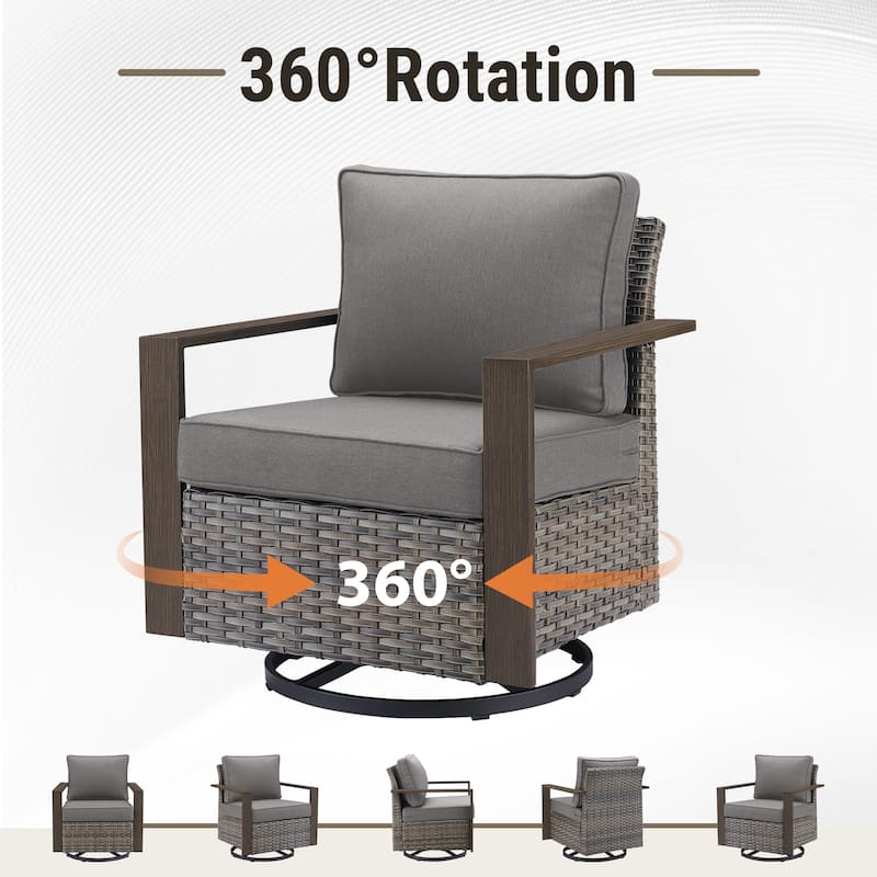 Meyreso Wicker Outdoor Patio Fire Pit Set with Swivel Gliders & 4.5-Inch Olefin Cushions