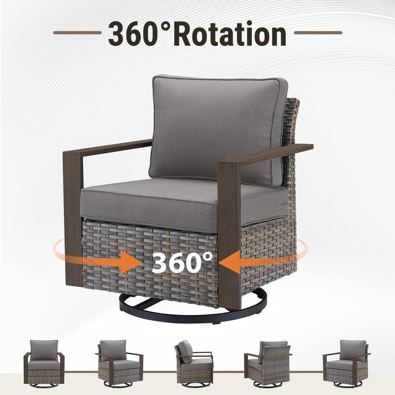 Meyreso Wicker Outdoor Patio Fire Pit Set with Swivel Gliders and 4.5-Inch Olefin Cushions