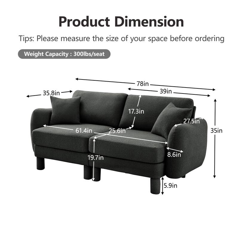 Distinctive Sofa Couch with Shell-Shaped Armrests, 2-seater Loveseat Couch Sofa Couch with Wood Frame