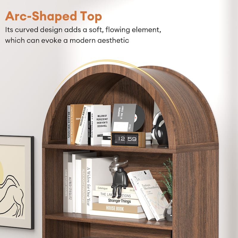 Meyreso 71" Tall Arch Bookcase with Storage,6 Tier Book Shelf Organizer Arched Cabinet