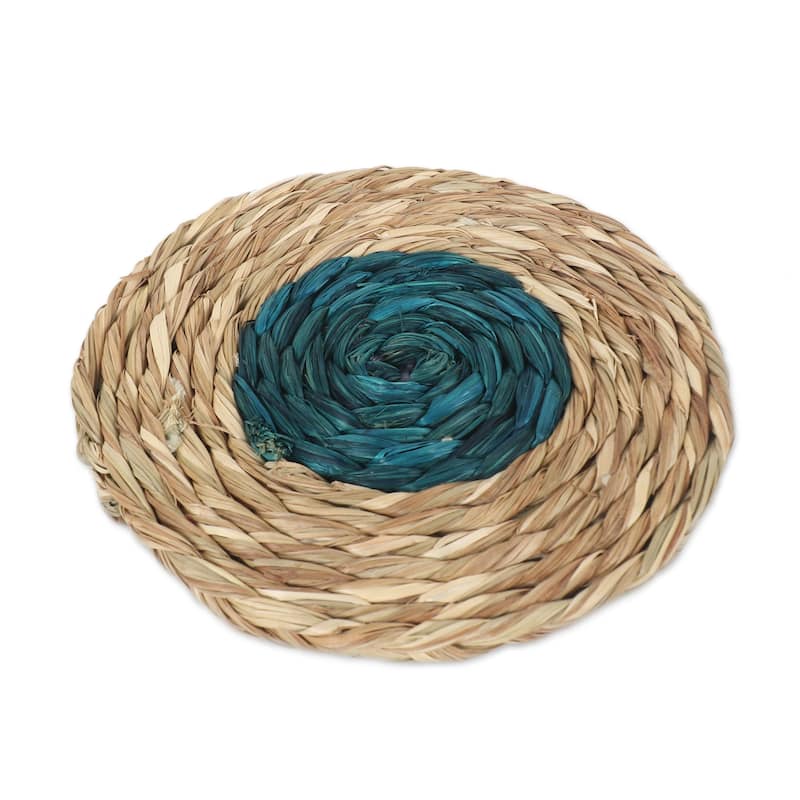 Novica Handmade Turquoise Aura Natural Fiber Coasters (Set Of 6)