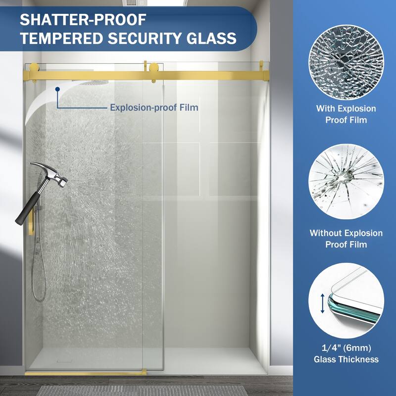 ABRUZZO 56-60" W x 76" H Frameless Soft-Closing Single Sliding Shower Door 1/4" (6mm) Explosion-Proof Tempered Glass