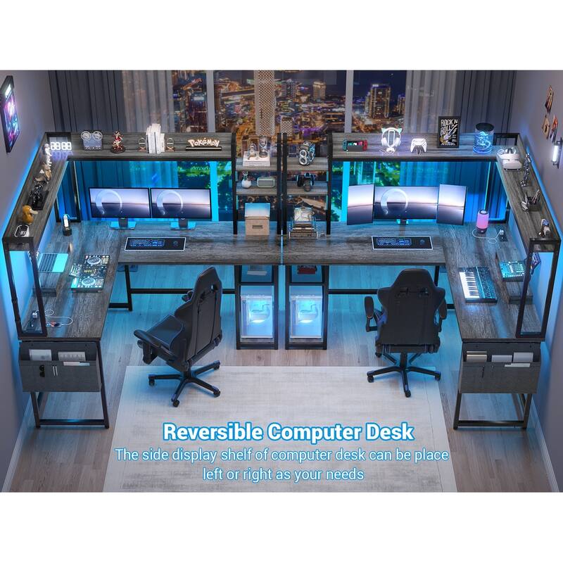 L Shaped Desk with Full Hutch and Power Hub, Corner Desk Computer Desk Office Writing Desk