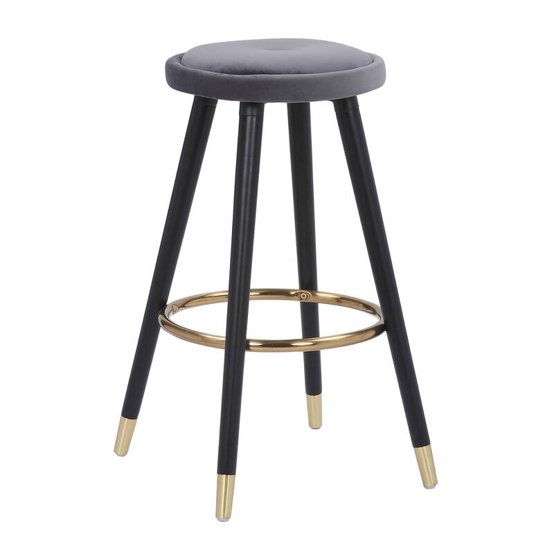 Cavalier Counter Stool Black Wood Green Velvet Upholstery - Set of 2 - 15.25"Lx15.25"Wx26"H