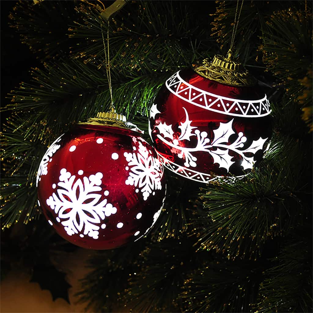 Classic Red&White Snow Folwer Christmas Ball Ornaments Xmas Tree Decor