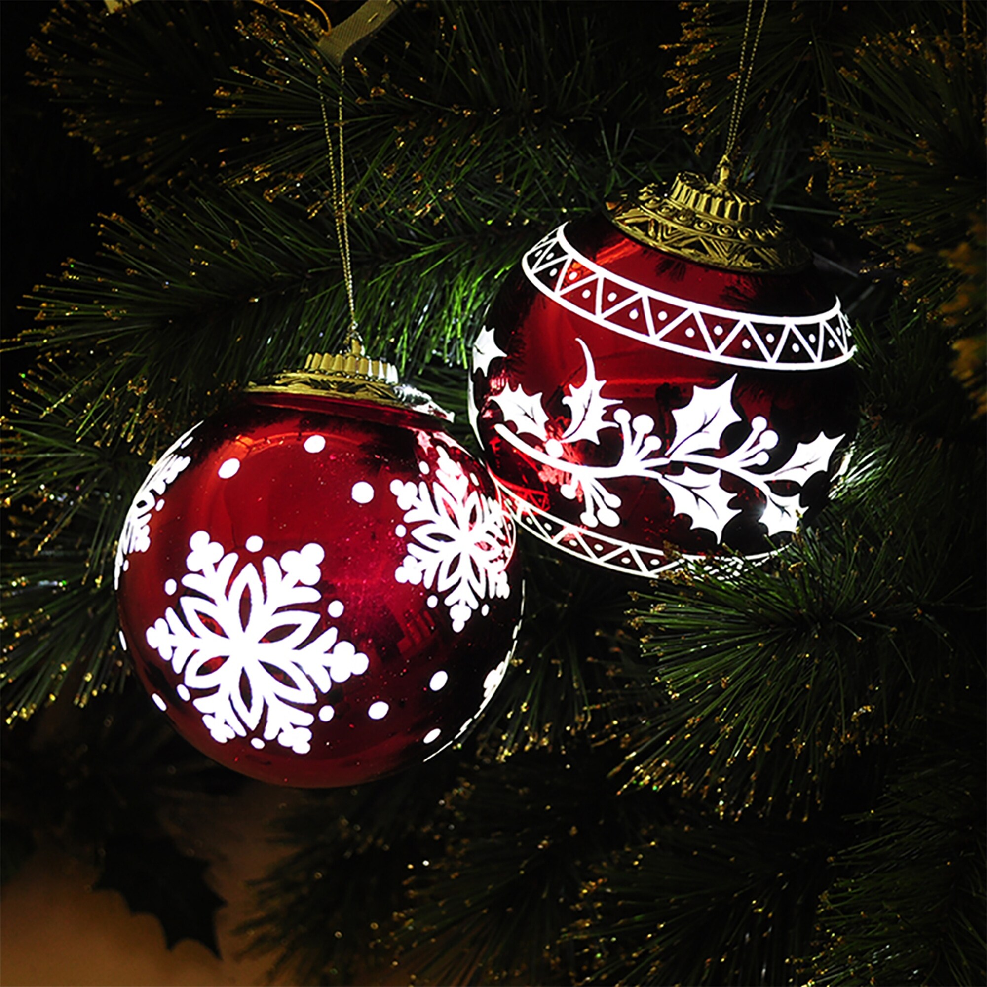 Classic Red White Snow Folwer Christmas Ball Ornaments Xmas Tree Decor Red Off White
