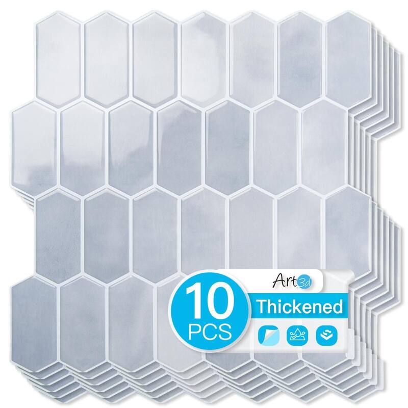 Art3d 10pcs Peel and Stick Backsplash Thickened Wall Tiles, 12''x12'', Cover 10 Sq.Ft. - Light Blue