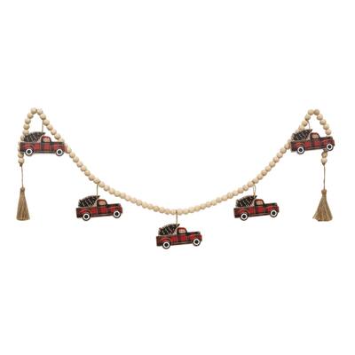 Wooden Red Buffalo Check Truck Beaded Garland - Red/Black - 60 inches