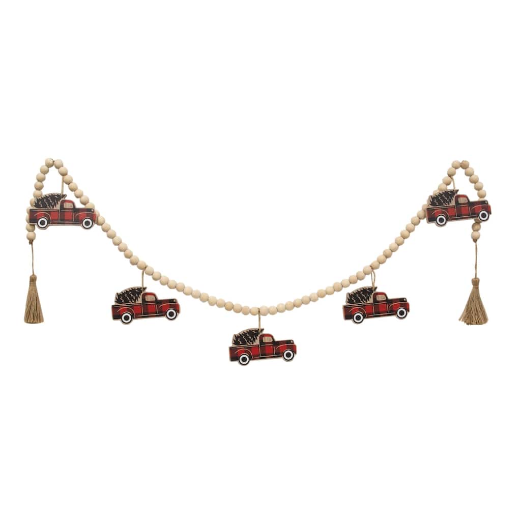 Wooden Red Buffalo Check Truck Beaded Garland - Red/Black - 60 inches