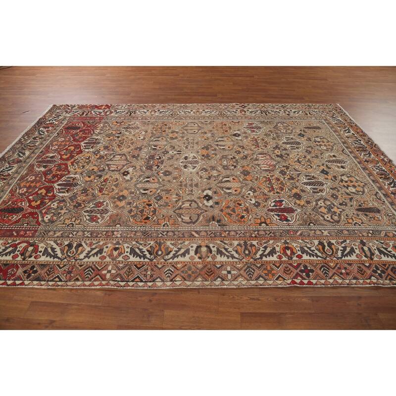 Garden Design Bakhtiari Persian Vintage Rug Hand-Knotted Wool Carpet - 6'10"x 10'8"
