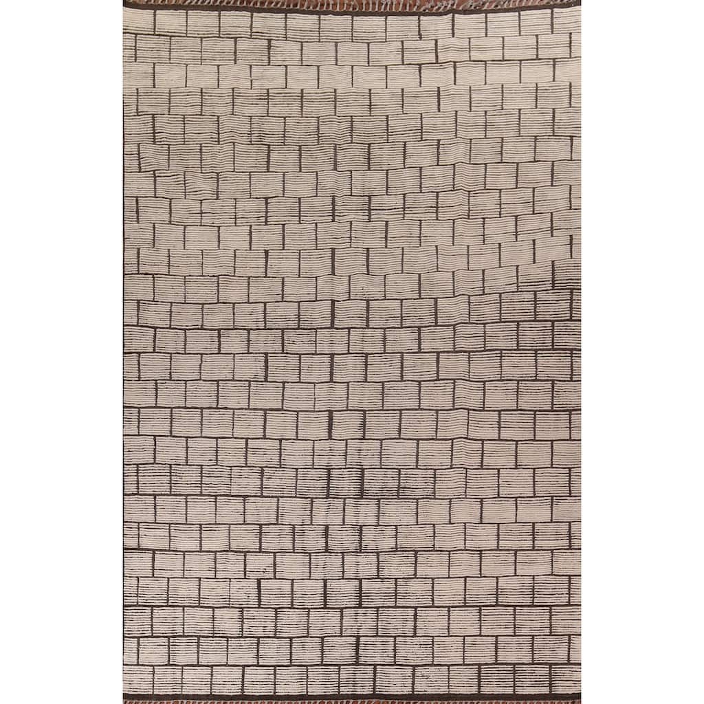 Modern Geometric Moroccan Large Area Rug Hand-Knotted Wool Carpet - 10'0"x 15'5"