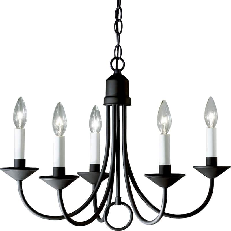 Five-Light Textured Black White Candles Traditional Chandelier Light - 14.500" x 12.630" x 12.630"