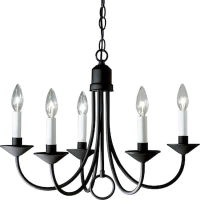 Five-Light Textured Black White Candles Traditional Chandelier Light - 14.500" x 12.630" x 12.630"
