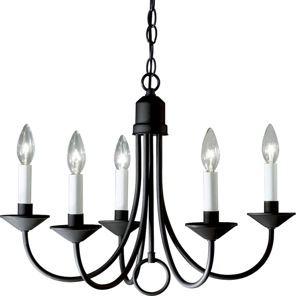 Five-Light Textured Black White Candles Traditional Chandelier Light - 14.500" x 12.630" x 12.630"