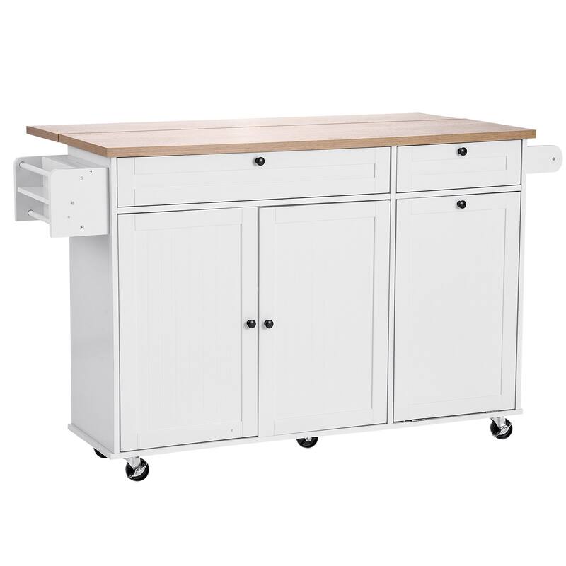 60" Kitchen Island Cart Rolling Storage Cabinet Table with Drawer Drop Leaf