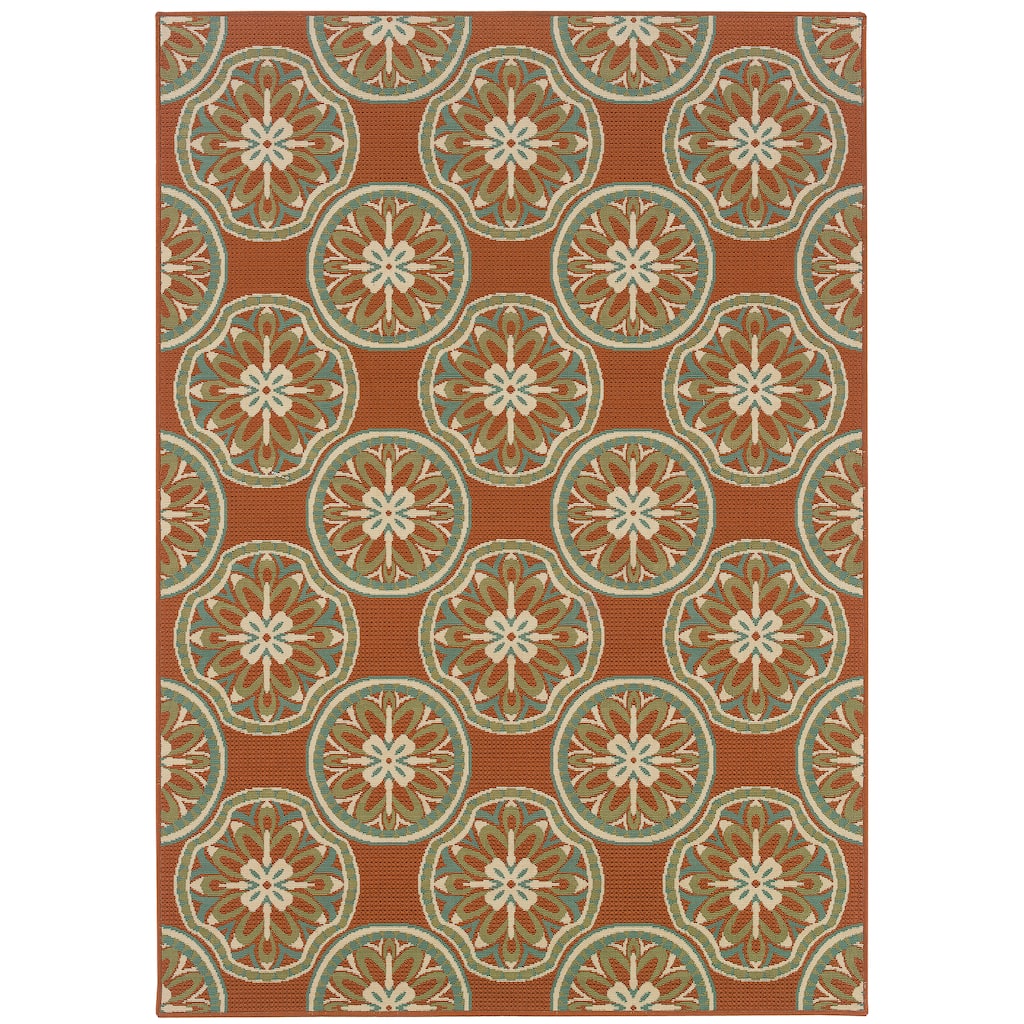 Naperville Rust Ivory Floral Outdoor Casual Area Rug
