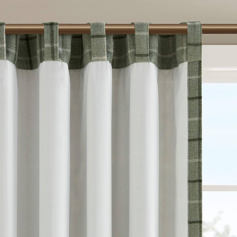 Plaid Rod Pocket and Back Tab Curtain Panel with Fleece Lining Green