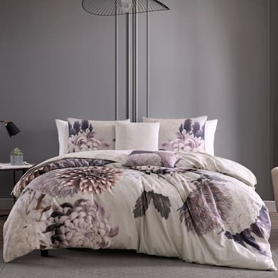 Bebejan Dahlia Purple 100% Cotton Sateen 5 Piece Reversible Comforter Set