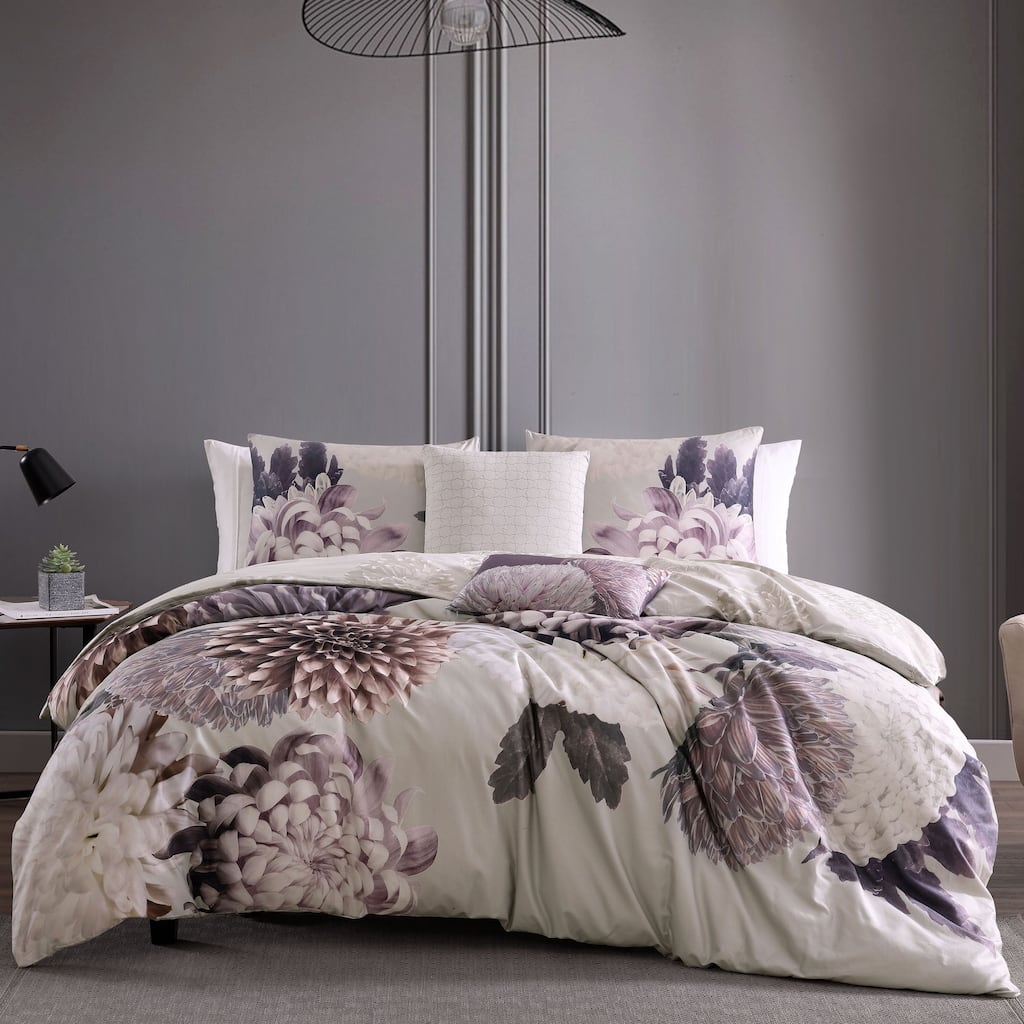 Bebejan Dahlia Purple 100% Cotton Sateen 5 Piece Reversible Comforter Set
