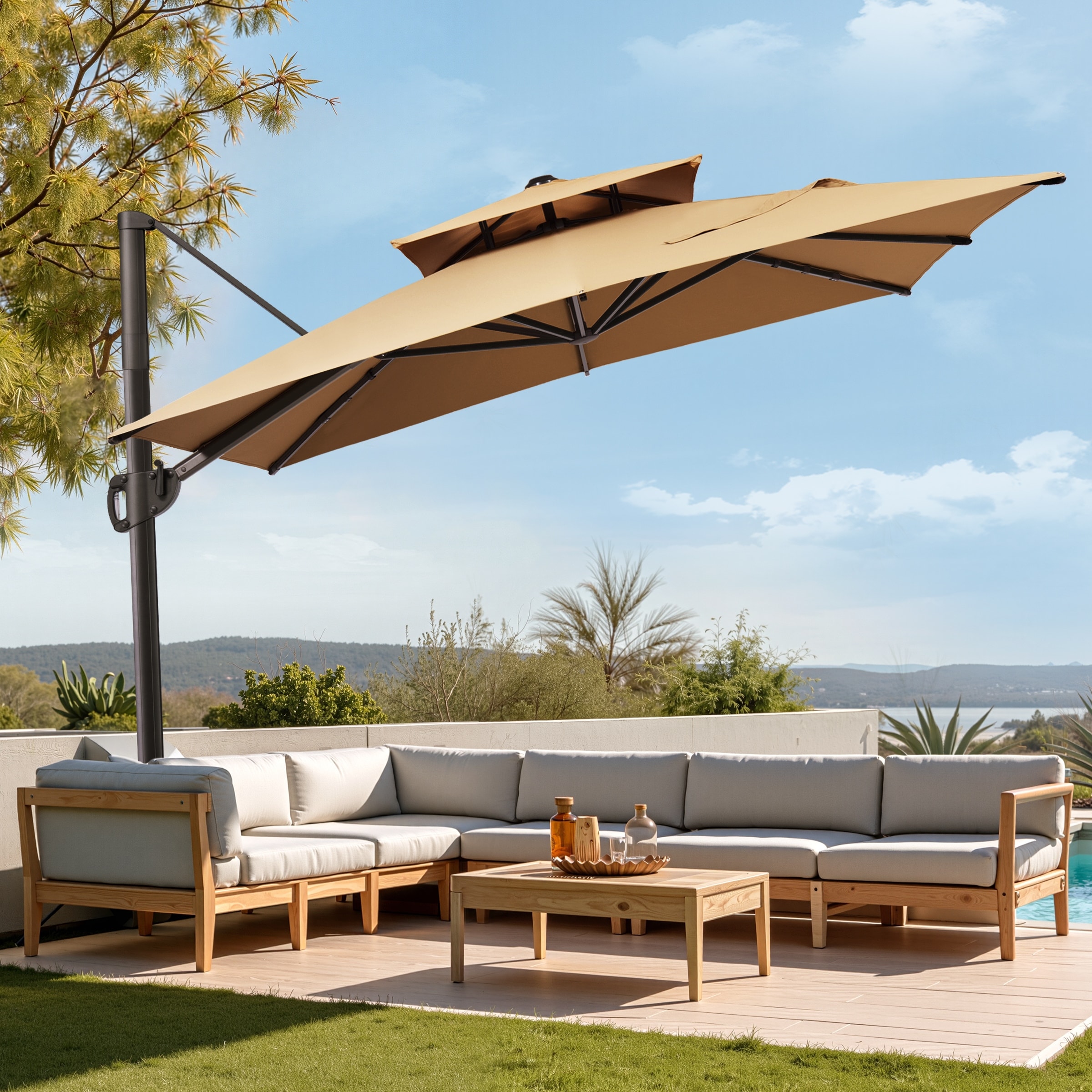 10' solar led patio umbrella Offset 10 ft Most Popular Patio Umbrellas Best Choice Products 10ft Solar LED Offset Cantilever Hanging Market Patio Umbrella  8 Sturdy Ribs  Easy Adjustment - Slate it creates a cool Mondo Size:23.5