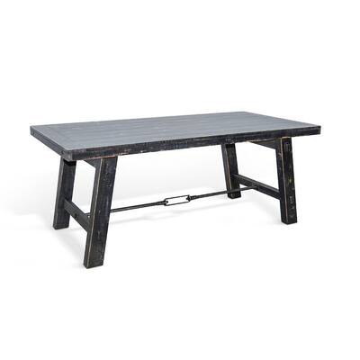 Rena Dining Table with Turnbuckles, 74 Inch Black Sand Mahogany Wood