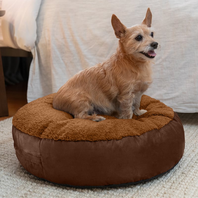 Jaxx Robbi Dog Bed Premium Synthetic-Fur Memory Foam Bean Bag Bed - Small - Caramel / Chocolate