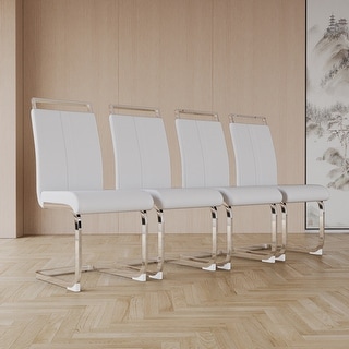 Modern Dining Chairs, PU Faux Leather High Back Upholstered Side Chair with C-shaped Tube Plating Metal Legs(Set of 4)