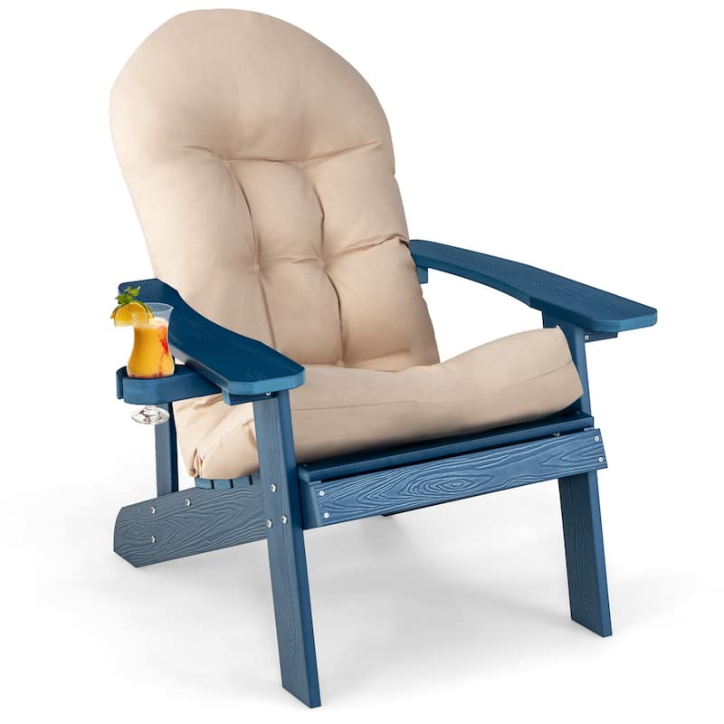 Multicolor Adirondack Chair Patio Lounge Chairs w/ Cup Holder &Cushion - Navy+Beige