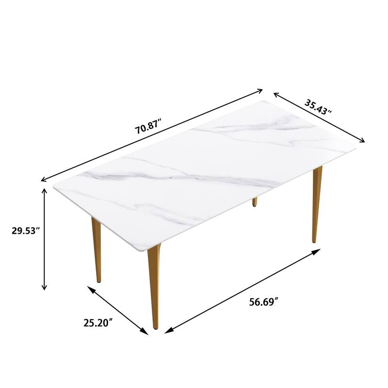 71" Modern Simply Marble Dining Table, Rectangular Sintered Stone Top and Carbon Steel legs
