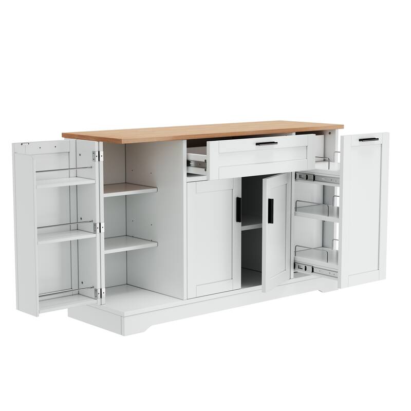 Modern Sideboard Kitchen Island with Drawer & Pull-Out Rack, Buffet Cabinet Storage Cabinet for Dining Room & Entryway