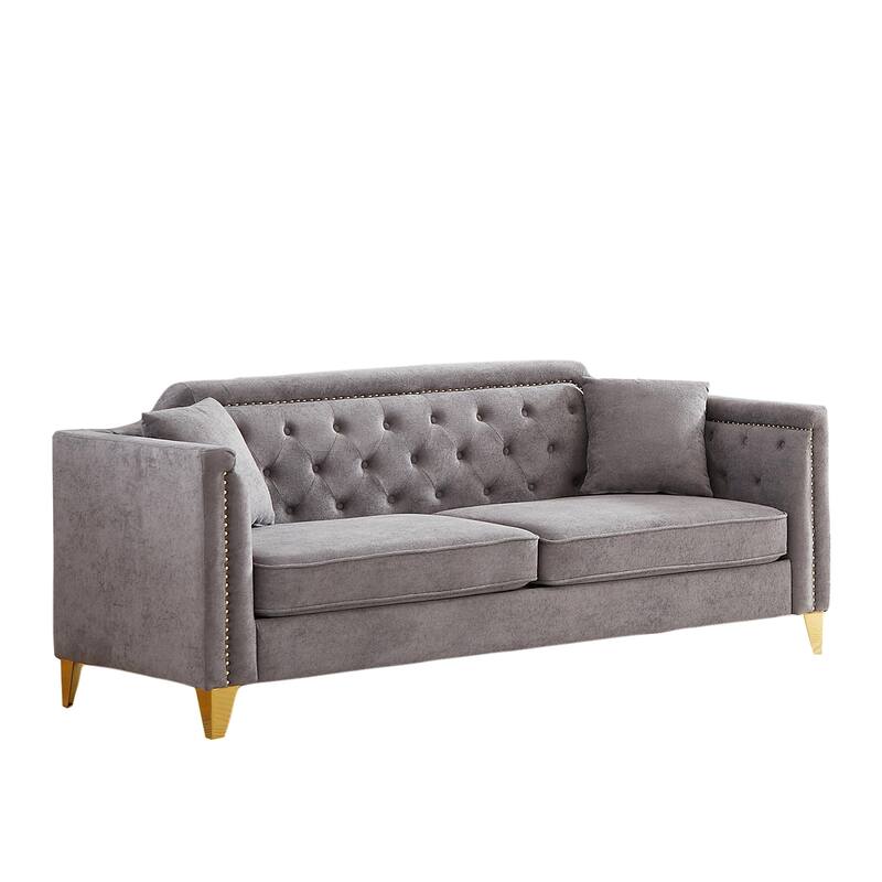 81" 3-Seat Buttons Tufted Nailheads Couch with Pillows