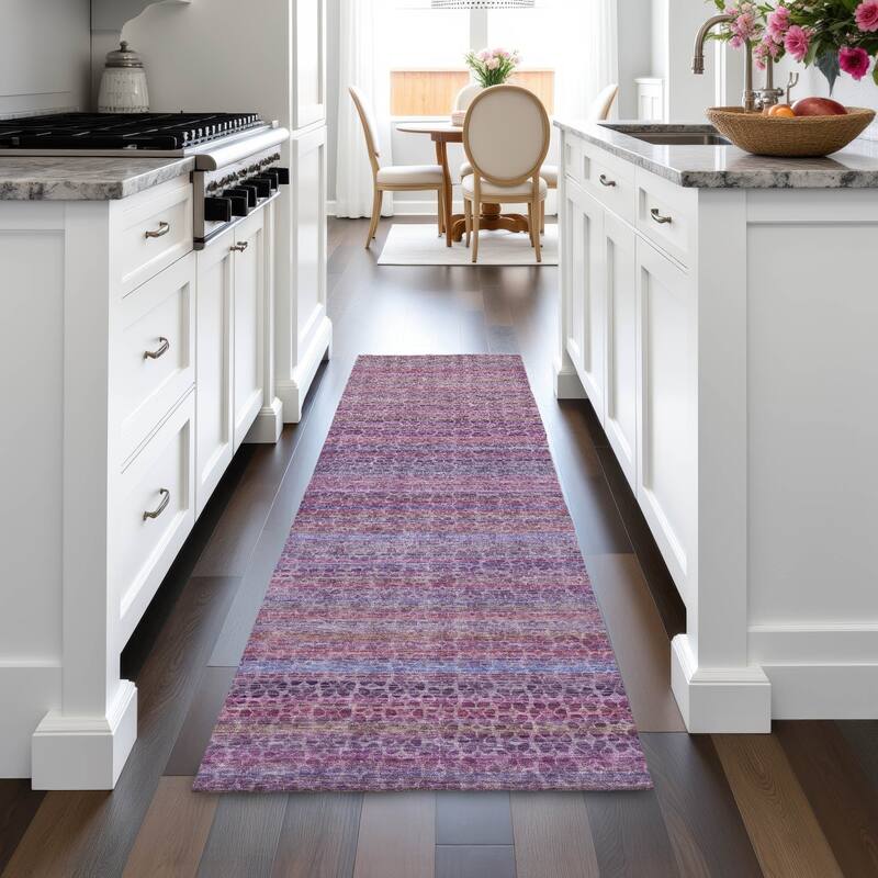Machine Washable Indoor/Outdoor Transitional Striped Chantille Rug