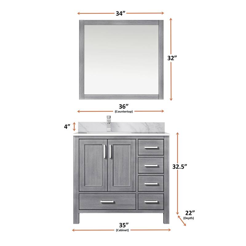 Lexora Jacques 36" Dark Grey Single Vanity - No Mirror, Left Version