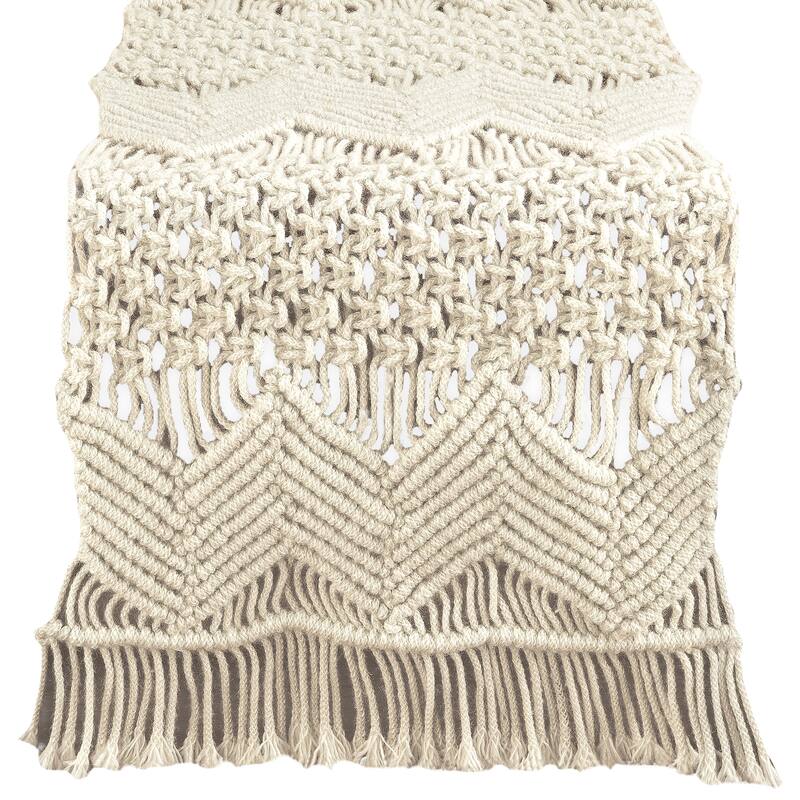 Lush Decor Boho Macrame Handcrafted Indoor/Outdoor Washable Water Repellent Runner Single - 13" x 72"+3" Fringe