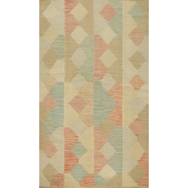 Hand Woven Oriental 100% Wool Carpet Southwestern Modern Multi-Colored Kilim Area Rug - 5' 1'' X 3' 0''