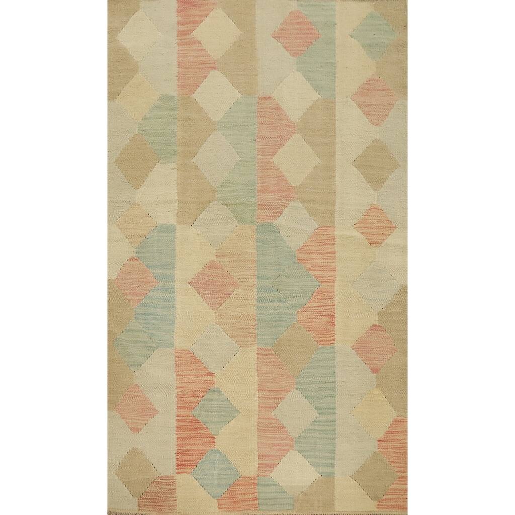 Hand Woven Oriental 100% Wool Carpet Southwestern Modern Multi-Colored Kilim Area Rug - 5' 1'' X 3' 0''