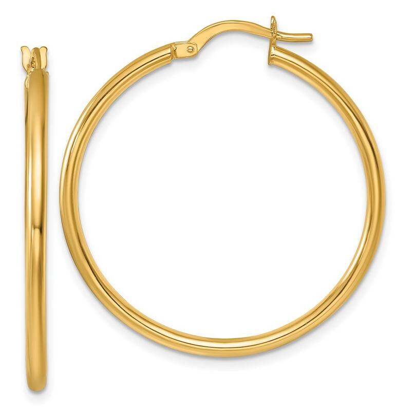 Curata 14k Yellow Gold Polished Round Tube Hoop Earrings - 35x33.3mm