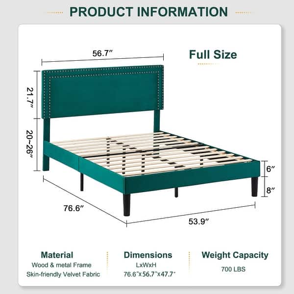 dimension image slide 7 of 30, VECELO Upholstered Bed Frames with Height Adjustable Headboard