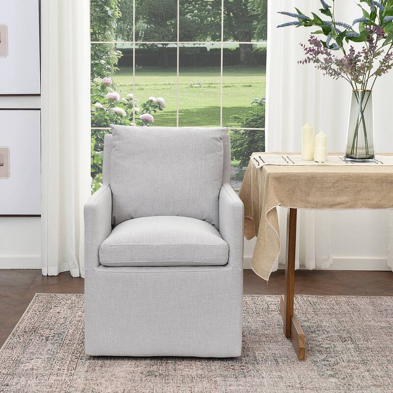 KINWELL 25" Performance Fabric Upholstered Rolling Dining Armchair