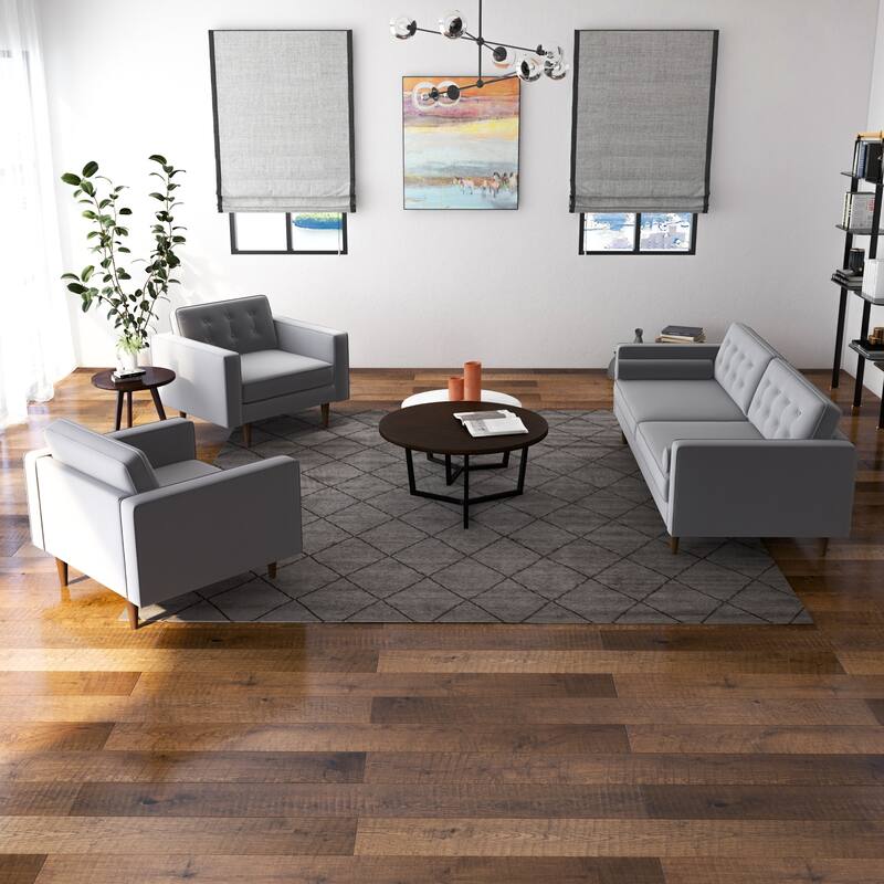 Mase 3-Piece Mid-Century Velvet Sofa and 2 Lounge Chairs Set in Gray