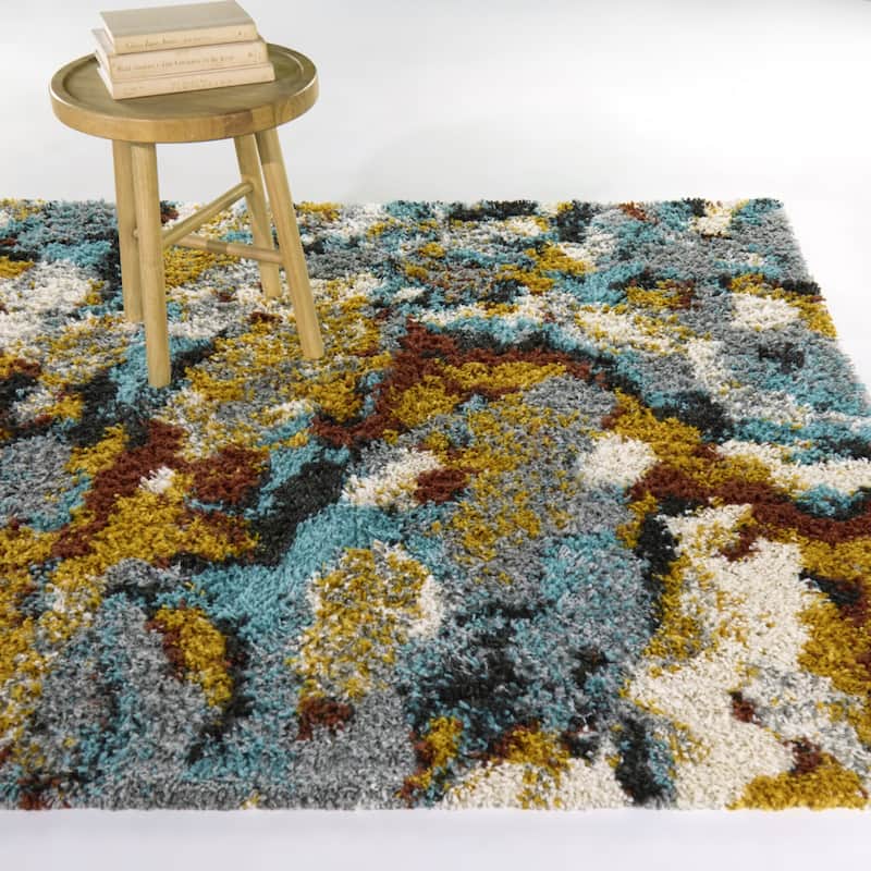 Kaden Abstract Shag Area Rug - 7'10" x 10' - Blue - Rectangle