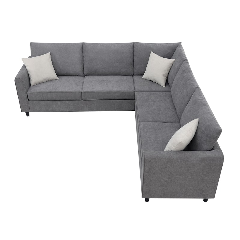 91-inch Modern L-shaped Upholstered Sectional Sofa with Three Pillows - 91"W x 91"D x 33.5"H