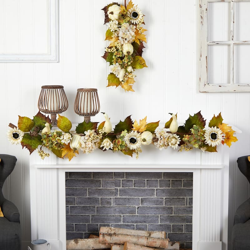 Fall Sunflower Garland 5ft Autumn Decor, Harvest Thanksgiving Decorations, Lakeside Pumpkin Garland - 60