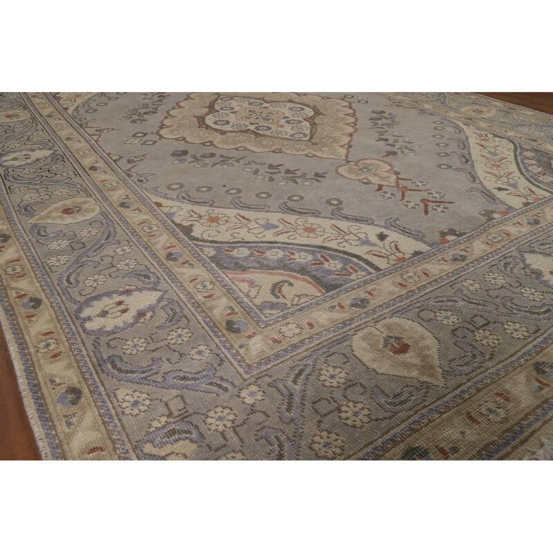 Gray Medallion Tabriz Persian Area Rug Handmade Wool Carpet - 6'5"x 9'0"