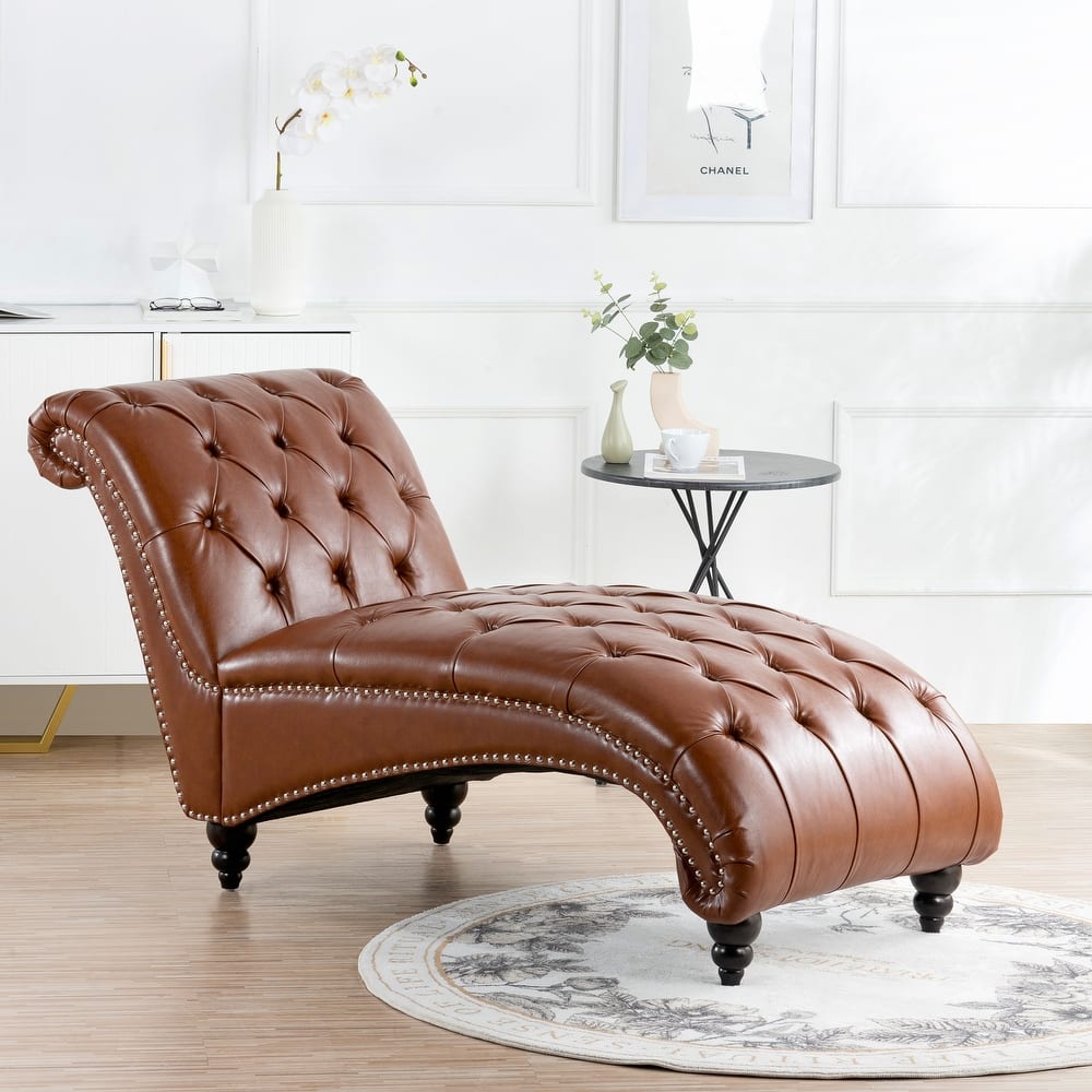 27.17" Buttons Tufted Chaise Lounge Chair with Nailheads