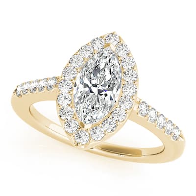 Auriya 14k Yellow Gold Lab Grown Marquise Diamond Halo Engagement Ring 0.50 to 5.00 ct. tw. (F-G VS)