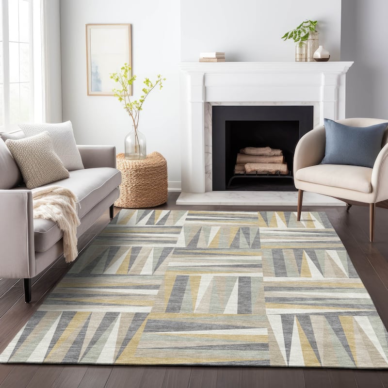 Machine Washable Indoor/ Outdoor Contemporary Mosaic Chantille Rug