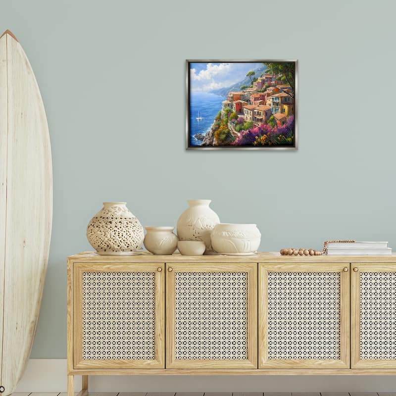 Stupell Coastal Seaside Village View Framed Floater Canvas Wall Art Design By Franklyn Gregory