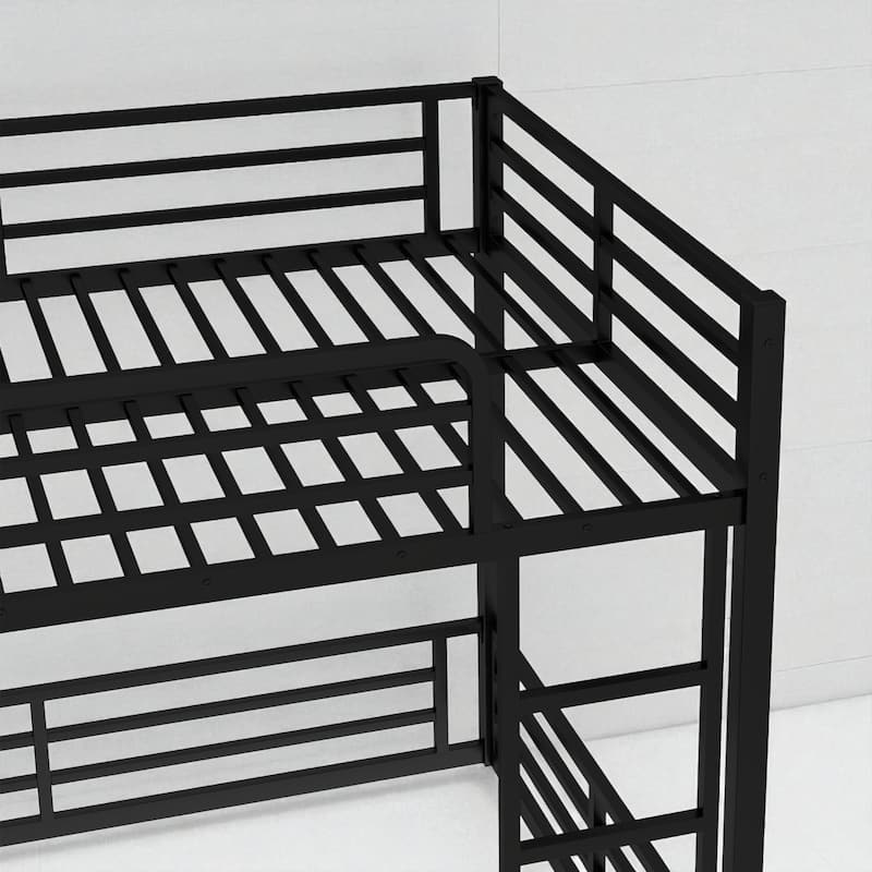 Metal Bunk Bed Twin XL/Full XL Over Full XL, Floor Bunk Frame with Guardrails, Heavy-Duty Noise-Free Design