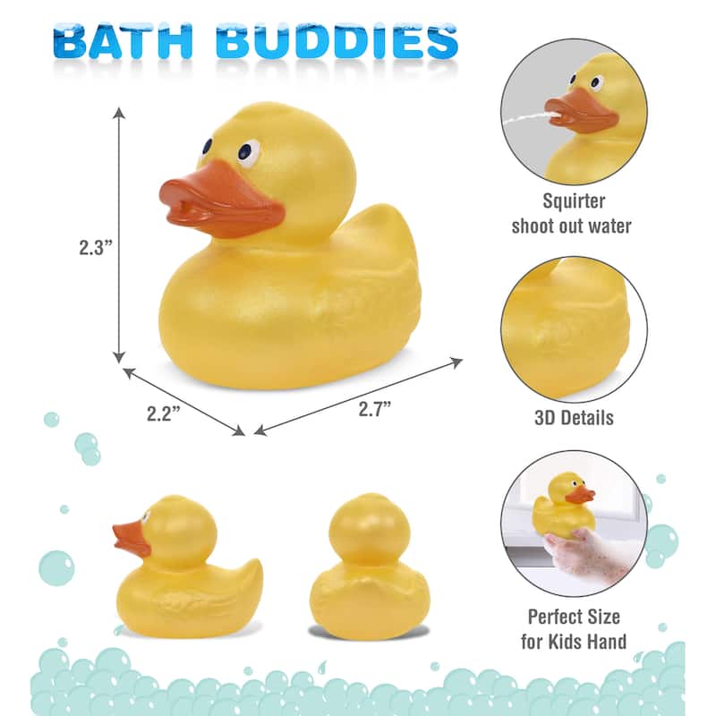 DolliBu Metallic Yellow Duck Bath Buddy Squirter For Toddlers - 2.7Lx2.2Wx2.3H inches